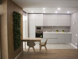 Светло-серая кухня в минималистичном стиле с полным функционалом внутри