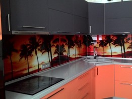 Угловая яркая кухня с фотопечатью "Пальмы"
